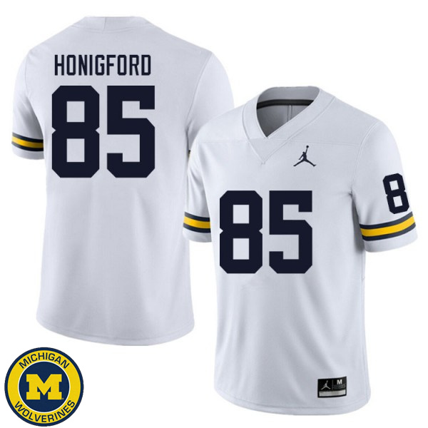 Men Michigan Wolverines #85 Joel Honigford White College Game Jersey